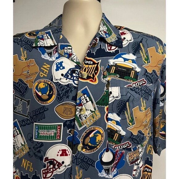 NFL Football SUPER BOWL XXXVIII Texas Men Hawaiian Button Up Shirt Small Pocket - Picture 4 of 7
